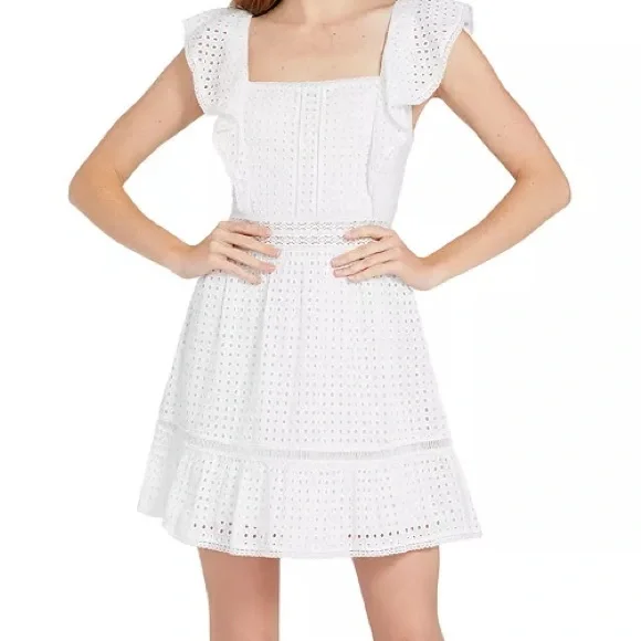 Alice + Olivia Remada Ruffled Broderie Anglaise Cotton Mini‎ Dress White NWT - Picture 6 of 16